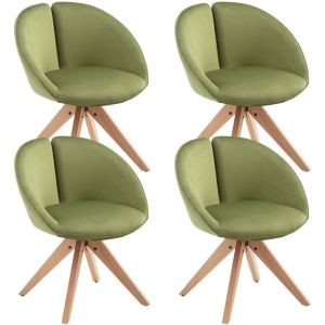 Chaise Salle à Manger Scandinave en Velours Lot de 4 Chaise pivotante 360°avec Pieds en Bois Massif pour Salon/Bureau, Vert, Wahson