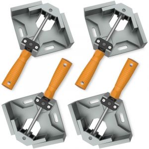 [4 PCS] Etau d'angle 90&deg;en Alliage d'Aluminium, Pince &agrave; Angle Droit Outil de Serrage avec Poign&eacute;e, Porte-&eacute;tau avec M&acirc;choire Pivotante R&eacute;glable - Gris
