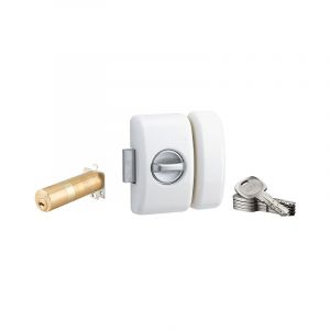 Verrou à bouton Universel ajustable pour entrée, Transit 2, dim. cylindre de 35 à 80mm, acier, 5 clés, epoxy blanc - Thirard