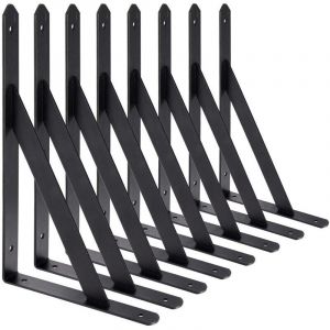 Equerre Etagere Murale, 8 Pcs Supports Triangulaires de 90 Degr&eacute;s en Acier, &Eacute;querres &Eacute;tag&egrave;res 200mm x 120mm, Support d'angle Brace (Noir)
