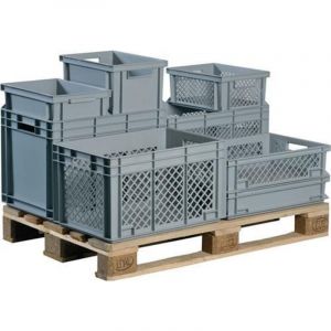 Lockweiler - Transportbeh&auml;lter L600xB400xH320mm grau pp Durchfassgr.Seitenw. durchbrochen