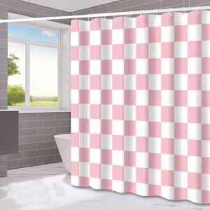 1 pi&egrave;ce de rideau de douche &agrave; carreaux roses et blancs, rideau de porte de s&eacute;paration, imperm&eacute;able, adapt&eacute; &agrave; la salle de bain, &agrave; la cuisine, 180180cm