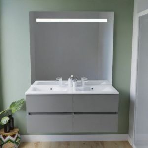 Meuble double vasque inox 120 cm rosinox + miroir El&eacute;gance ht105- Gris- Plan vasque en R&eacute;sine