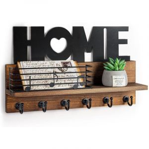 Porte Clef Mural Bois &agrave; 6 Crochets - HOME D&eacute;coration Bo&icirc;te &agrave; Cl&eacute;s Vintage, Boite a Clefs Murale avec &Eacute;tag&egrave;re de Rangement pour Rangement Des Cl&eacute;s et