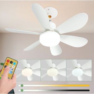 52cm Silencieux Ventilateur de Plafond avec Lumi&egrave;re et Telecommande, 40W Lampe Ventilateur Plafond avec Douille E27, Dimmable LED Ventilateur Plafond