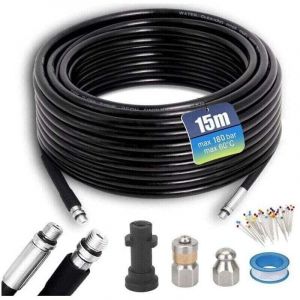 Tuyau D&eacute;boucheur Canalisation karcher 15M, XU,180Bar 60℃, Furet karcher compatible avec adaptateurs pour K&auml;rhcer K2, K3, K4, K5, K6, K7 accessoire