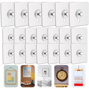Lot de 20 Adhesif Accroche Tableau Sans Percer, Attache Cadre Adh&eacute;sif Crochets pour Accroche Cadres Photo, Art Mural, D&eacute;coratives, Sans Trou