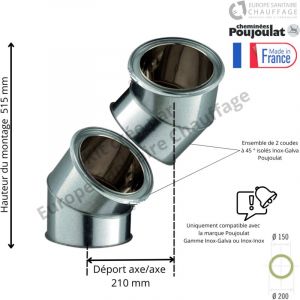 Poujoulat - Kit 2 coudes à 45 degrés Inox-Galva Diamètre 150