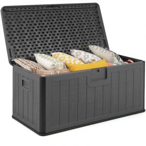 Coffre de Terrasse 378 L, Banc de Rangement en R&eacute;sine avec Couvercle Verrouillable, Imperm&eacute;able pour Int&eacute;rieur et Ext&eacute;rieur, 130 x 64 x 59 cm, Gris