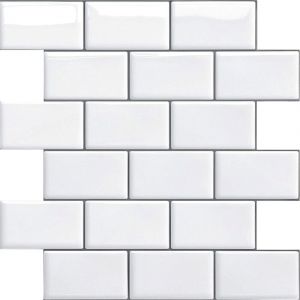 Credence Adhesive pour Cuisine Salle de Bain, Faux Carrelage Adhesif Mural Blanc Credence Cuisine Adhesive, Imperm&eacute;Able Metro 3D Dalle PVC Adhesive