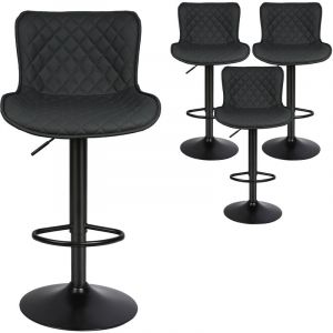 Lot de 4 Tabouret Bar Chaise de Bar Pivotants avec Dossier Tabourets de Bar Réglable en Cuir pu pour Bar îlot de Cuisine Comptoir Noir