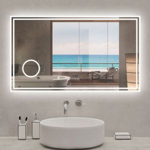 Acezanble - Miroir lumineux 120 x 70cm, bluetooth + 3 couleurs + dimmable + grossissant + horloge + anti-buée + mémoire, miroir salle de bain mural