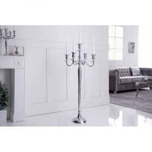 Meubler Design - Chandelier Baroque 120cm Argent&eacute; 5 Branches Lustre Aluminium Poli Bougeoir, Style , x x cm