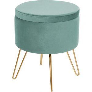 Pouf Coffre en Velours Vert Rangement Salon Assise Suppl&eacute;mentaire Silas