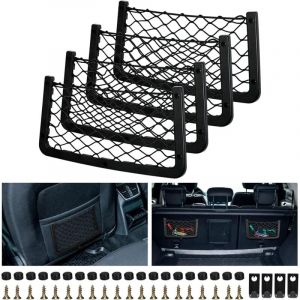 Lot de 4 Filet Rangement pour Voiture, Filet de Rangement de Coffre, Filet Coffre Voiture, avec Vis, Crochet, Sac Pocket Organizer de Voiture pour