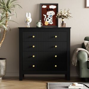 Okwish - Commode à 5 tiroirs, commode noire avec poignées dorées, 70x40x81 cm