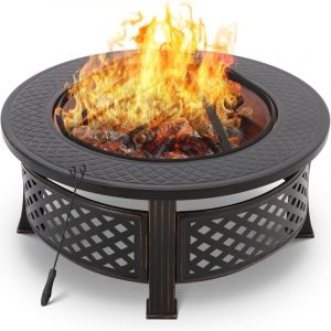 Tlgreen - Braséro Barbecue Exterieur avec Housse de Protection, 3 en 1 Cheminée de Jardin, 80x80x54cm, Chauffage en Hiver, avec Grill Acier