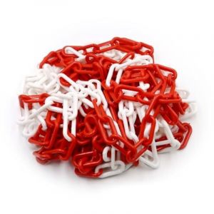 Cha&icirc;ne de signalisation en plastique rouge et blanc 10 m x 8 mm - Cha&icirc;ne de signalisation l&eacute;g&egrave;re et pratique avec 4 crochets en S - Cha&icirc;ne en