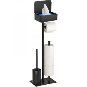 Porte Papier Toilette avec Brosse WC - Porte Rouleau Debout en Acier Inoxydable, Ensemble Brosse et D&eacute;rouleur Papier Aucun Per&ccedil;age Requis