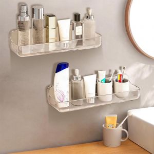 2 Pi&egrave;ces Etag&egrave;re Douche, &Eacute;tag&egrave;re Salle de Bain, Etagere Salle de Bain Transparente, &Eacute;tag&egrave;re de Salle de Bain Sans Per&ccedil;age, Rangement Panier de Douche