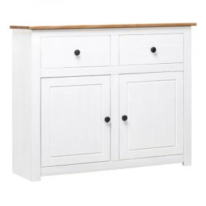 Commode 2 portes 2 tiroirs pin massif blanc et clair Iris