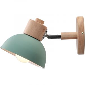 Applique Murale R&eacute;tro E27 Int&eacute;rieur Lampe Murale Fer Forg&eacute; Bois Luminaire Murale Vert Chambre Salon Couloir &Oslash;15CM - 1Pcs