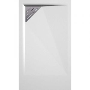 Mirlo - Receveur de douche 90x120 cm extra plat trinity blanc en r&eacute;sine min&eacute;rale grille &agrave; Gauche