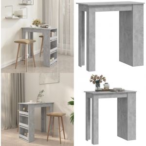 Table de bar à étagère de rangement Gris béton 102x50x103,5 cm - Table De Bar - Table Bistrot - Table Pub - Table à Manger - Meuble De Salon - Home &