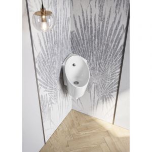 QeramiQ Sanlife Urinoir d'angle - 27.8x37.2x45cm - kit de fixation - siphon - diviseur rin&ccedil;age - Blanc