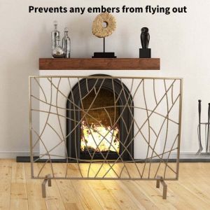 Grille de protection de cheminée – Grand pare-feu pour cheminée ou poêle – Pare-étincelles – Barrière de sécurité – Écran de cheminée doré