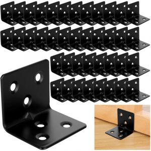 Aougo - Lot de 40 Équerre d'assemblage Renforcée Noir Inox, 38x30x30mm Plaque Equerre Inox, Equerre Metal - Noir