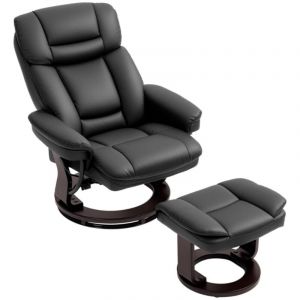 Fauteuil Relax Pivotant 360° Fonction Inclinable Avec Repose Pieds Simili Cuir Noir Ressorts Ensachés Idéal Pour Salon