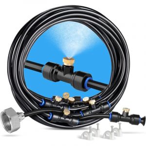 Brumisateur Exterieur, 8M Brumisateur Terrasse avec 7 Buse Brumisateur +2 Buses de Rechange+1Adaptateur (en Laiton, 3/4") Brumisateur pour Patio