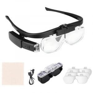 Loupe Grossissante avec 2 Lumiere LED R&eacute;glables, Empilables, 3 Lunette Loupe Femme Homme, 6 Combinaisons 1,5X, 2,0X, 2,5X, 3,5X, 4,0X, 4,5X, Lunettes