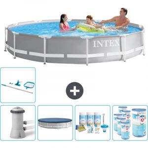 Intex - Piscine ronde à cadre prisme 366 x 76 cm - Grise - Comprend des Accessoires CB21