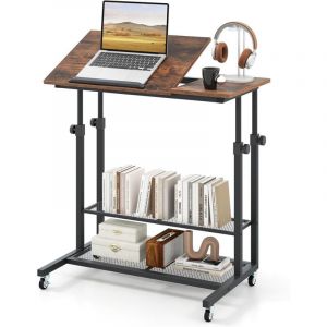 COSTWAY Bureau Debout Mobile, Table Assis-Debout R&eacute;glable en Hauteur avec Plateau Inclinable, Support pour Ordinateur Portable &agrave; roulettes, Poste de
