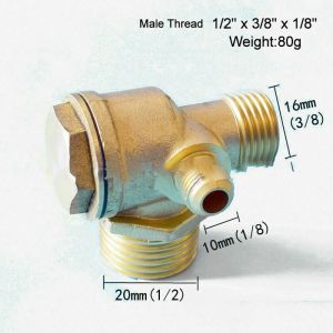 ZVD - Clapet Anti-retour de Compresseur d'air, Robinet en Laiton 1/2 'x 3/8' x 1/8 ' Mâle avec Raccord Fileté pour le Réservoir d'air Comprimé et la