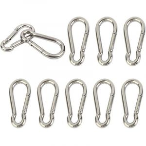Lot de 10 mousquetons en acier inoxydable 304 tr&egrave;s r&eacute;sistants &agrave; ressort M4 4 cm Petit porte-cl&eacute;s pour cl&eacute;s, balan&ccedil;oire, camping, p&ecirc;che, hamac