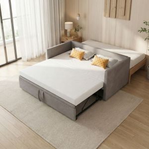 Lit Banquette Gigogne Extensible 90 &agrave; 180x200 cm, Canap&eacute;-Lit 2 Places en Velours, Sommier &agrave; Lattes - Gris