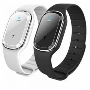 Lot de 2 montres anti-moustiques &agrave; ultrasons, bracelet anti-moustiques pour enfants et adultes, rechargeable par USB (blanc + noir)