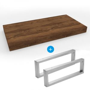 Egger - Set Naturel plan vasque 80x8x50 cm + 2 fixations porte serviette 45 cm, imitation ch&ecirc;ne charleston brun fonc&eacute;