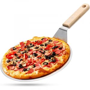 Bluedeer - Pelle à pizza en acier inoxydable avec manche en bois, poussoir à pizza pour pierre à pizza, poussoir à pain, pelle à gâteau, pelle à