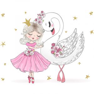 Lumal&eacute;a - Papier peint panoramique Enfants - Princesse Cygne - 130 cm x 103 cm