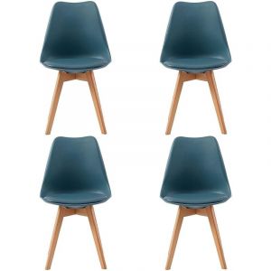 H.j Wedoo - Lot de 4 Chaises Salle à Manger Scandinaves, Chaises Cuisine Design avec Coussin, Bois de Hêtre Massif, Morandi Bleu Foncé
