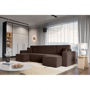 Canap&eacute; d'Angle r&eacute;versible convertible avec fonction de couchage Karl U coffre universel en velours c&ocirc;tel&eacute; brun chocolat du fabricant - VINOTTI