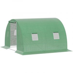 Serre de jardin Serre de jardin tunnel 9 m&sup2; 4 fen&ecirc;tres, porte zipp&eacute;e enroulable ch&acirc;ssis acier galvanis&eacute;, b&acirc;che PE 3 x 3 x 2 m vert