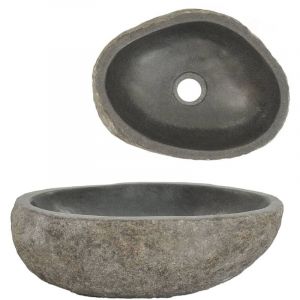 Bonnevie - Lavabo vasque &agrave; poser Luxueux 29-38 cm , Bac &agrave; laver, en pierre de rivi&egrave;re Ovale OIB6852E