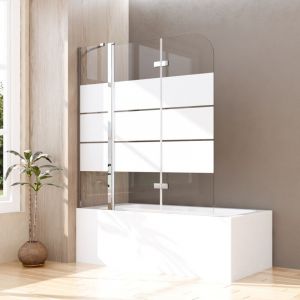 WDWRITTI Pare-baignoire 160 x 140 cm, 3 pi&egrave;ces, pliable, ray&eacute; Paroi de douche pour baignoire avec segment fixe Paroi de douche en verre de s&eacute;curit&eacute;