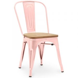 Tolix Style - Chaise de salle à manger - Design industriel - Acier et bois - Nouvelle édition - Stylix Orange pâle