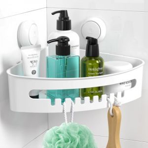 &Eacute;tag&egrave;re de douche d'angle, ventouse, sans per&ccedil;age, cuisine, chambre, salon, panier de rangement triangulaire - blanc